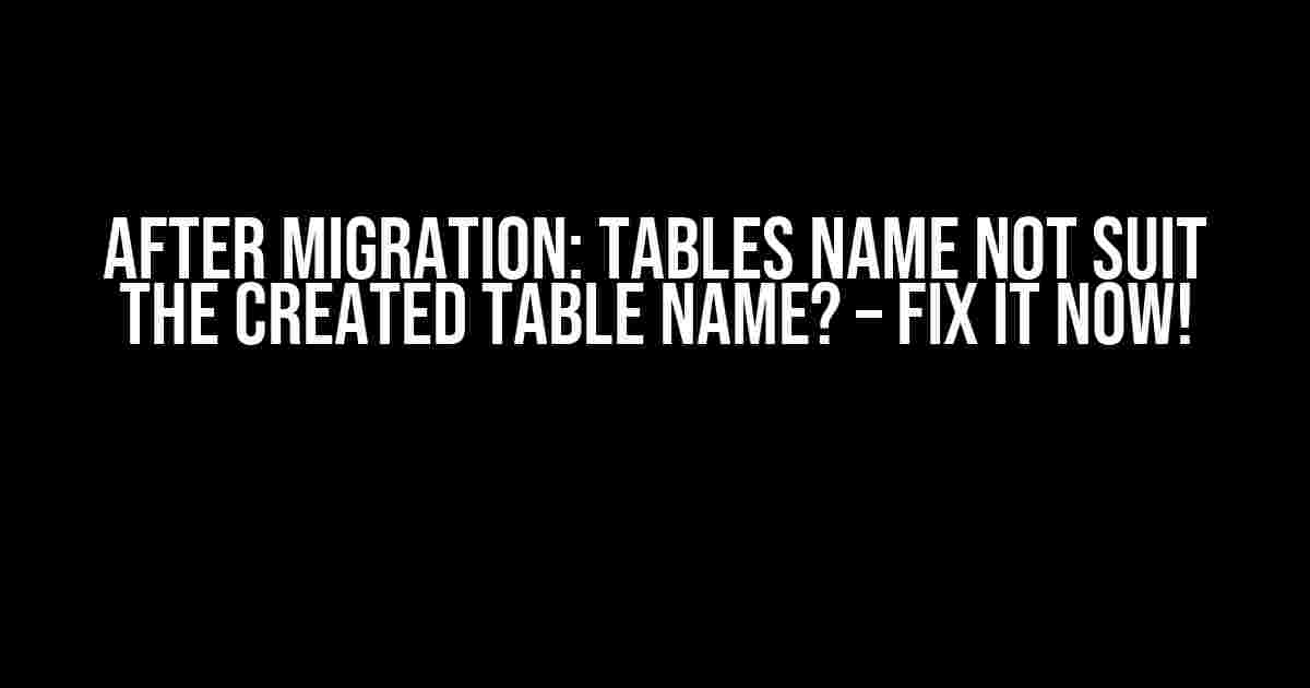 After Migration: Tables Name Not Suit the Created Table Name? – Fix it Now!